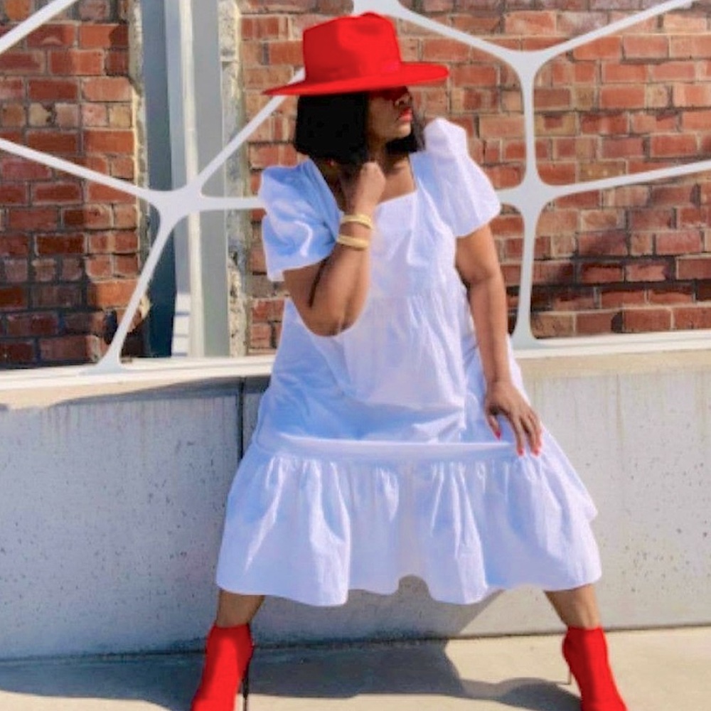 H&M Oversized Puff Sleeved Cotton A-Line DRESS - Picture 5 of 13